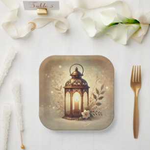 Assiettes En Carton Lanterne Bronze Éclairée Mariage Romantique Rustiq