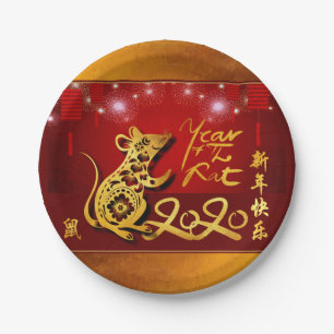 Assiettes En Carton Lanternes chinoises Feu d'artifice Rat Année 2020 