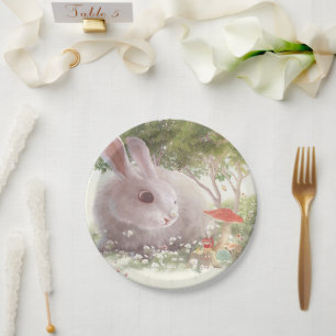 Assiettes En Carton Lapin avec Fleurs