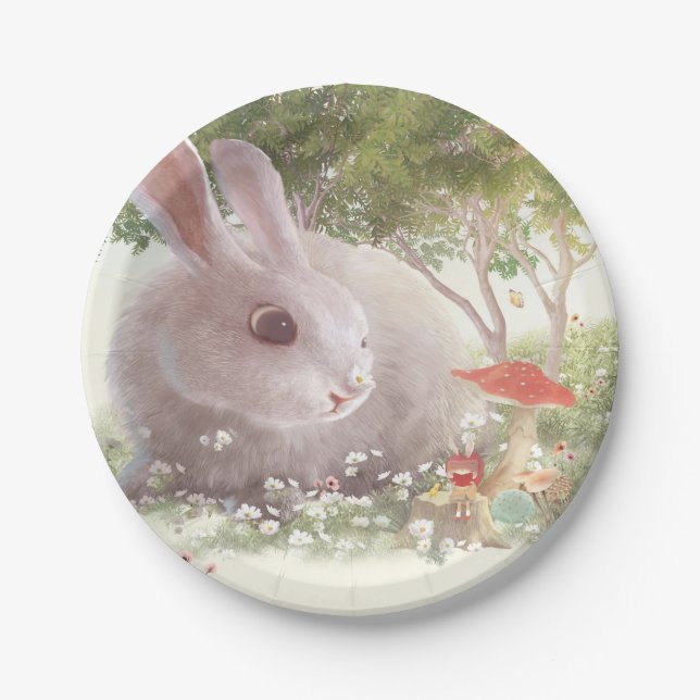 Assiettes En Carton Lapin avec Fleurs (Devant)