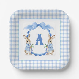 Assiettes En Carton Lapin Bleu En vichy Monogramme Crest