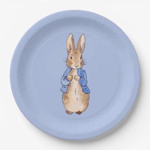 Assiettes En Carton Lapin classique sur fond bleu