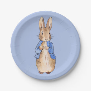Assiettes En Carton Lapin classique sur fond bleu