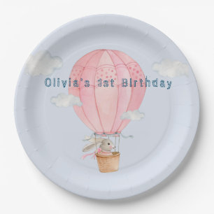 Assiettes En Carton Lapin dans Hotair ballon couleur pastel anniversai