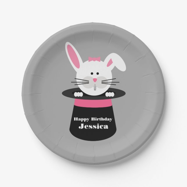 Assiettes En Carton Lapin dans l'anniversaire de magicien de casquette (Devant)