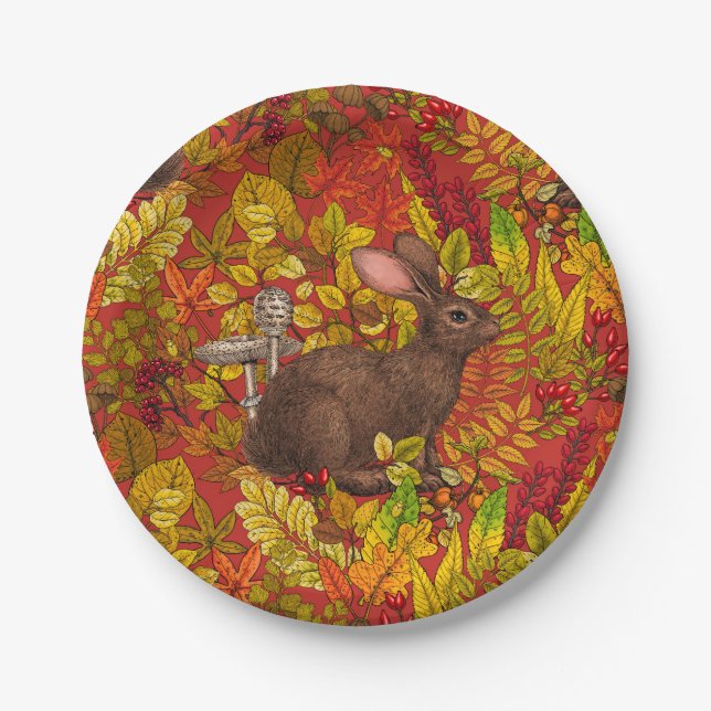 Assiettes En Carton Lapin d'automne en rouge (Devant)