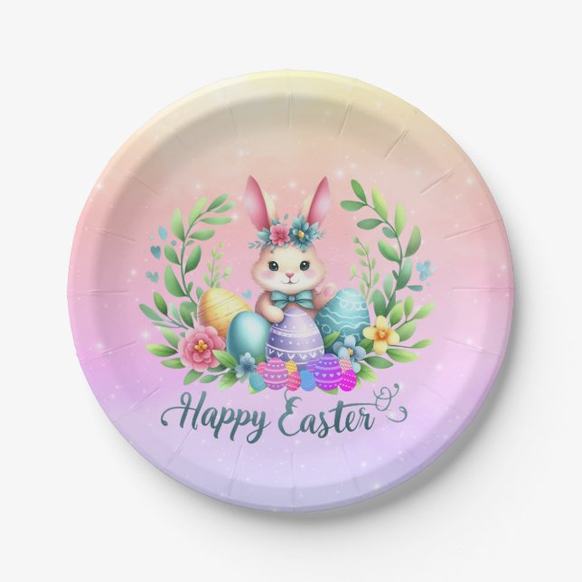 Assiettes En Carton Lapin de Pâques (Devant)