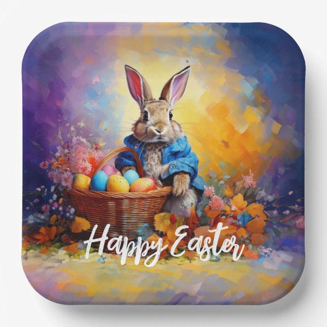 Assiettes En Carton lapin de Pâques dans la forêt (Recto)