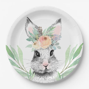 Assiettes En Carton Lapin de Pâques Floral