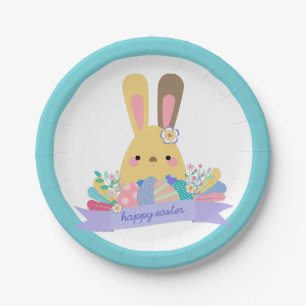 Assiettes En Carton Lapin et oeufs de Pâques heureux Pâques