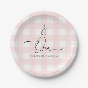 Assiettes En Carton Lapin Lapin En vichy Rose Premier Anniversaire