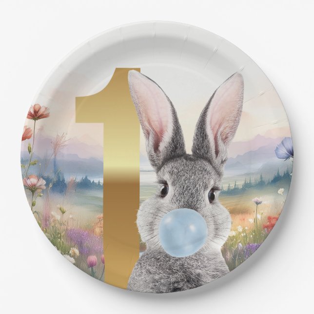 Assiettes En Carton Lapin pour premier anniversaire soufflant du bubbl (Devant)