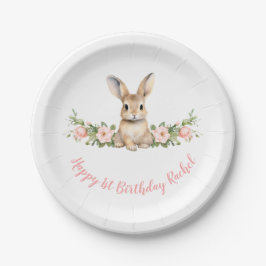 Assiettes En Carton Lapin Rose Floral fille 1er anniversaire