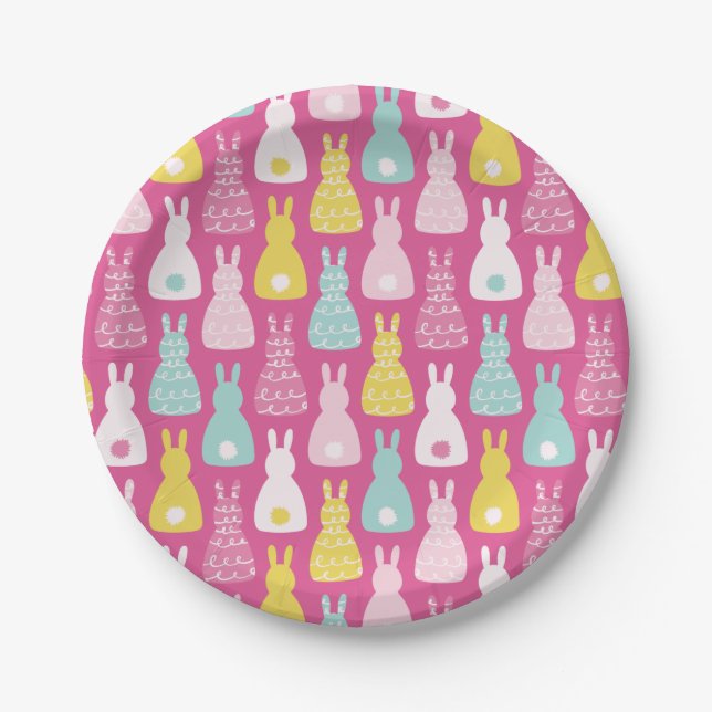 Assiettes En Carton Lapin rose lapin mignon enfants motif (Devant)