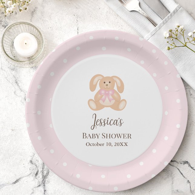 Assiettes En Carton Lapin rose lapin mignon Pois mignon Baby shower fi (Créateur téléchargé)