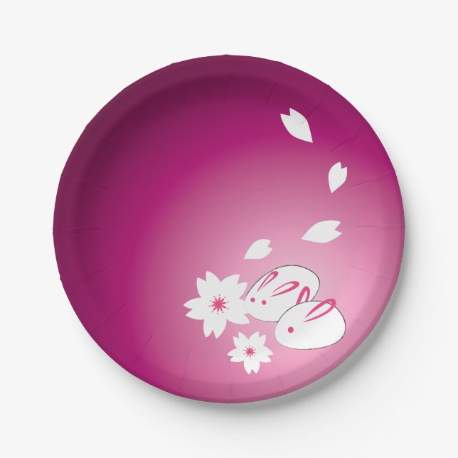 Assiettes En Carton Lapins à neiges et Sakura (Devant)