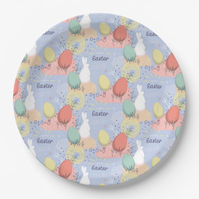 Assiettes En Carton Lapins et oeufs de Pâques (Devant)