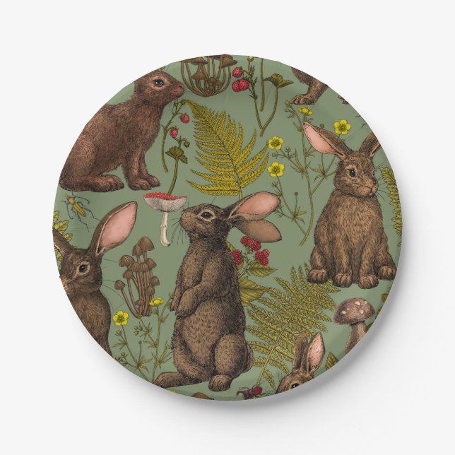 Assiettes En Carton Lapins et plantes boisées Plaques en papier (Devant)
