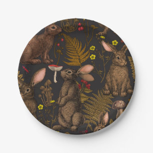 Assiettes En Carton Lapins et plantes boisées Plaques en papier