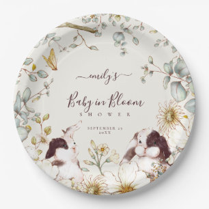 Assiettes En Carton Lapins vintages Bébé En Fleur Crème Feuille