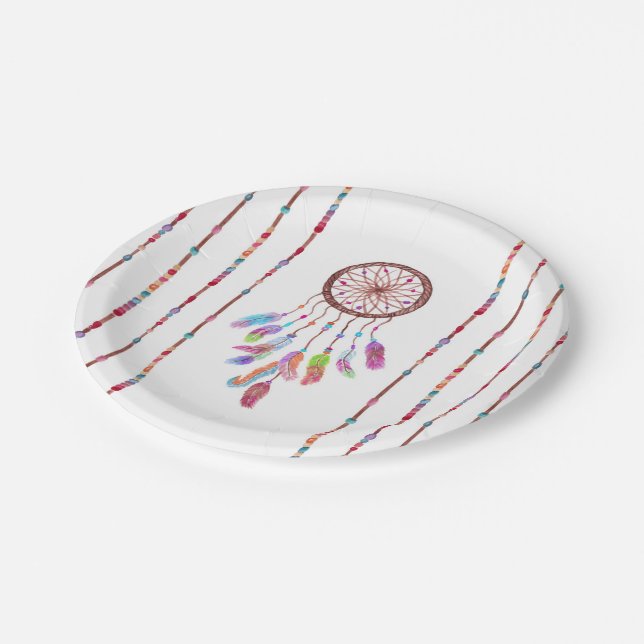 Assiettes En Carton L'aquarelle peinte à la main Dreamcatcher perle la (Angle)