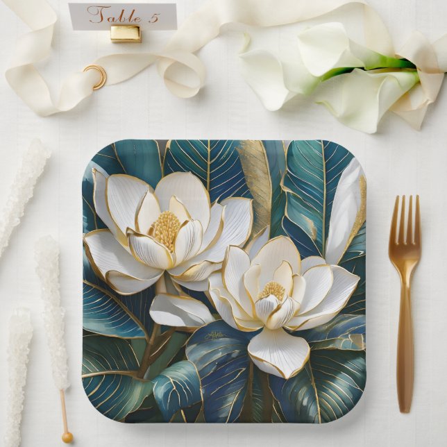 Assiettes En Carton L'art de Magnolia (Mariage)
