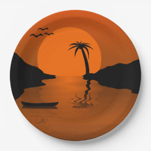 Assiettes En Carton L'art du coucher de soleil tropical