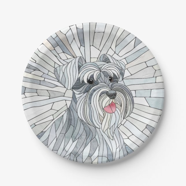 Assiettes En Carton L'art mosaïque de Schnauzer miniature (Devant)