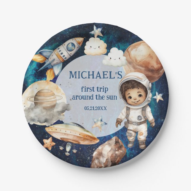 Assiettes En Carton L'Astronaut Espace Premier Voyage Autour Du Soleil (Devant)