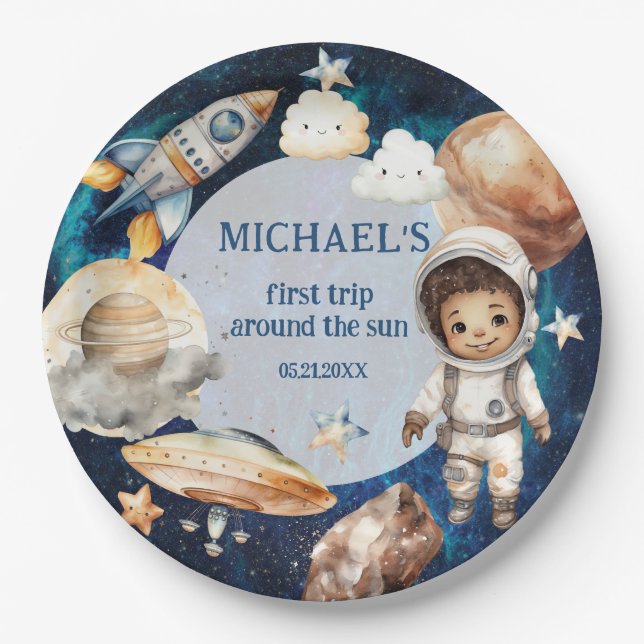 Assiettes En Carton L'Astronaut Espace Premier Voyage Autour Du Soleil (Devant)