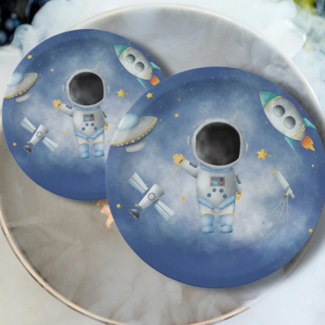 Assiettes En Carton L'astronaute spatial roquettes Boy sur le Baby sho (Créateur téléchargé)