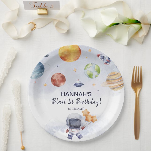 Assiettes En Carton L'astronaute spatiale garçon 1er anniversaire (Mariage)