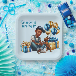 Assiettes En Carton Latino Garçon avec chien fête d'anniversaire