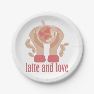Assiettes En Carton Latte et coupe d'amour, mains et citation de café