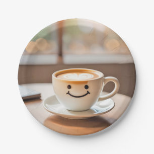 Assiettes En Carton Latte Souriante Par Fenêtre Ensoleillée