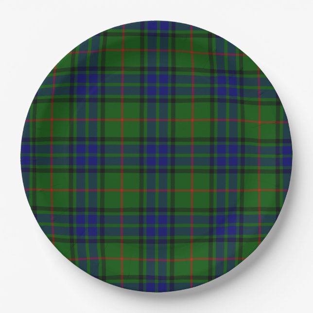 Assiettes En Carton Lauder tartan bleu vert plaid (Devant)