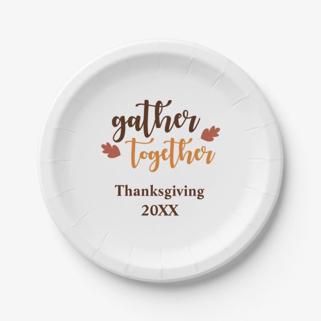 Assiettes En Carton L'automne Thanksgiving personnalisé se réunit (Devant)