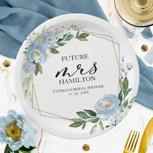 Assiettes En Carton Lavage de mariage floral bleu poussiéreux géométri