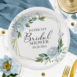 Assiettes En Carton Lavage de mariage floral bleu poussiéreux géométri