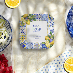 Assiettes En Carton Lavage de Mariage Italien Mosaïque Carreaux Bleus 