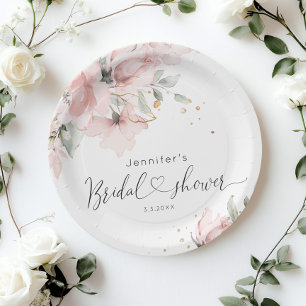 Assiettes En Carton Lavage rose élégant floral douche de mariage