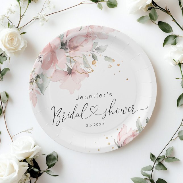 Assiettes En Carton Lavage rose élégant floral douche de mariage (Créateur téléchargé)