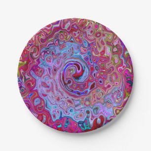 Assiettes En Carton Lavande Abstraite rétro Super et spirale magenta
