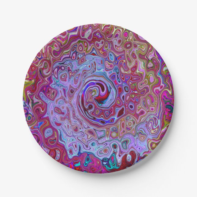 Assiettes En Carton Lavande Abstraite rétro Super et spirale magenta (Devant)