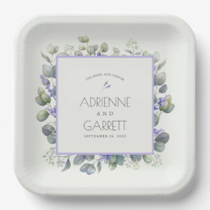 Assiettes En Carton Lavande avec Eucalyptus Mariage Carré