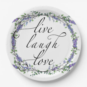 Assiettes En Carton Lavande et Eucalyptus Live Laugh Love