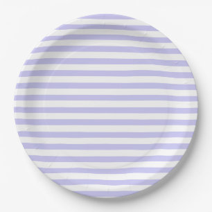 Assiettes En Carton Lavande et plaques à papier rayées blanches