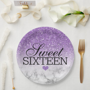 Assiettes En Carton Lavande Faux Parties scintillant/Marbre Sweet 16