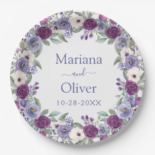Assiettes En Carton Lavande Fuchsia Blush Aquarelle Mariage Floral