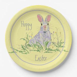 Assiettes En Carton Lavande Lapin de Pâques Arrière - plan jaune